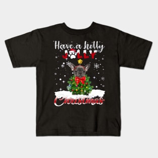 Grey French Bulldog Have A Holly Jolly Christmas Kids T-Shirt